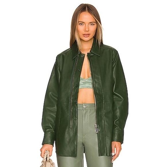 NWT REVOLVE Nikko Leather Shacket in GreenL'Academie Moto Biker Outdoor Size M - Picture 1 of 9